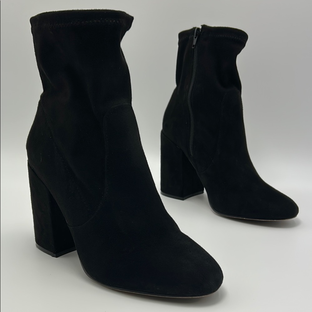 ASOS Women's Black Ankle Boots Chunky Block Heel Zipper Faux Suede Booties